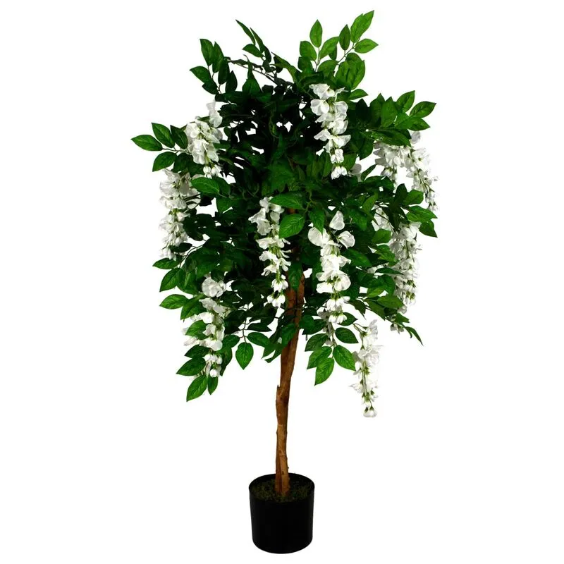 Leaf 130cm Artificial Wisteria Tree - White Flowers