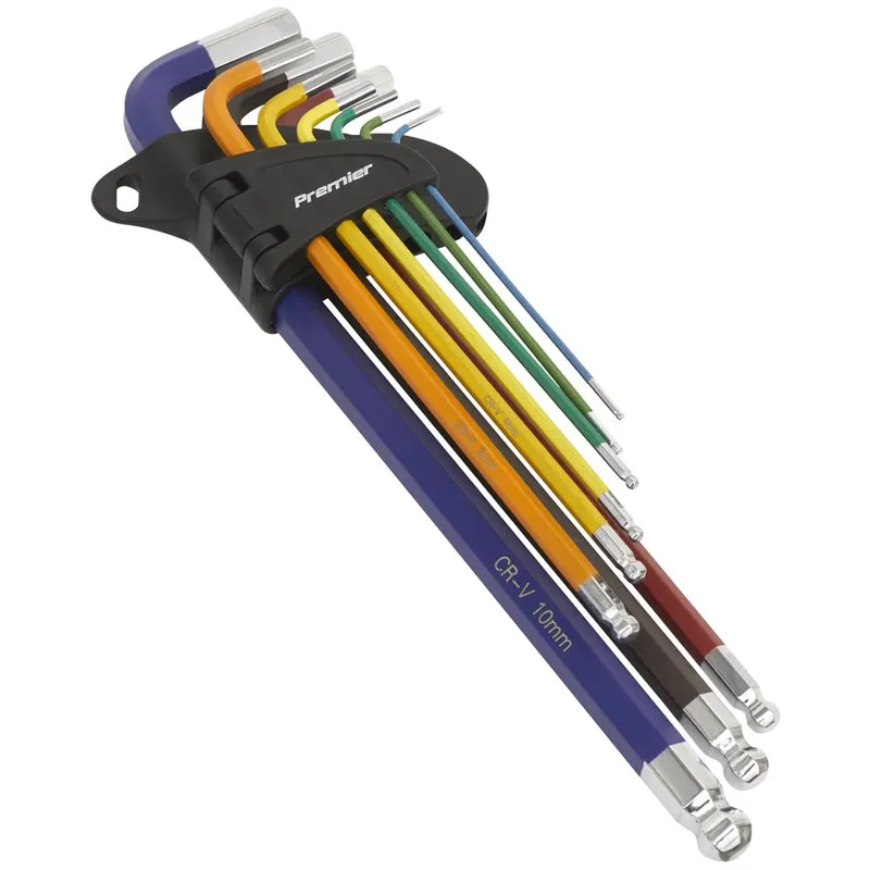 Sealey Premier 9 Piece Extra Long Colour Coded Ball End Hex Key Set