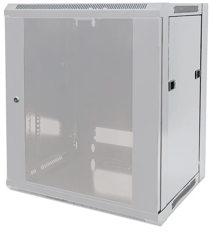 Intellinet 19" Network Cabinet - Wall Mount (Standard) 9U 450mm Deep Grey Flatpack Max 60kg Suitable also for use on desk or floor Usable Depth 260mm Metal & Glass Door Back Panel Removeable Sides Parts for wall install (eg screws/rawl plu
