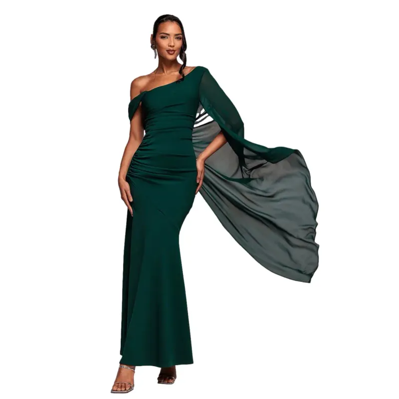 Asymmetrical Chiffon and Scuba Dress Women Goddiva Maxi