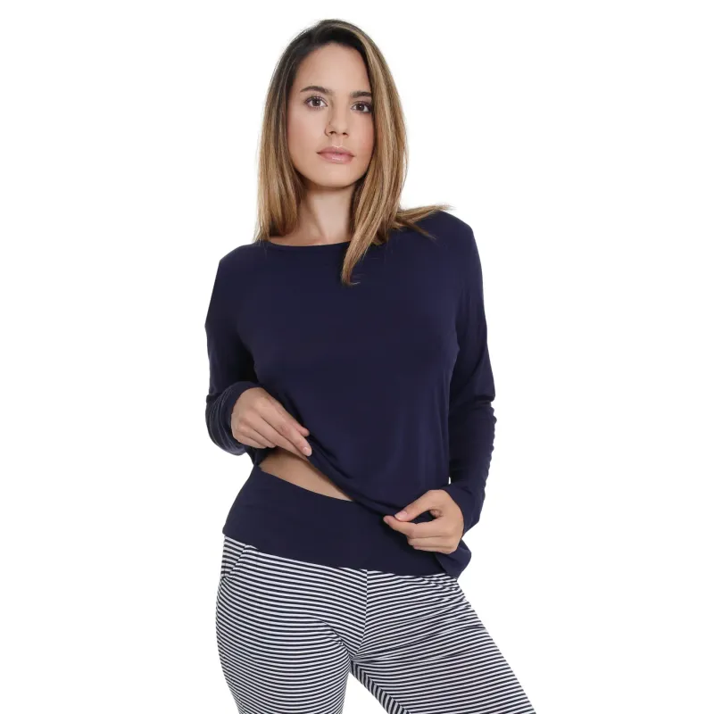 Women's Long Sleeve Striped Night T-Shirt Sassa Casual Comfort
