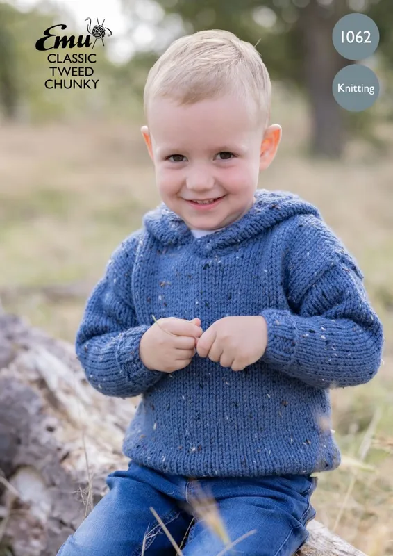 Emu Classic Tweed Chunky Boys and Girls Hoodie 1062 Knitting Pattern PDF 3 to 6 Years