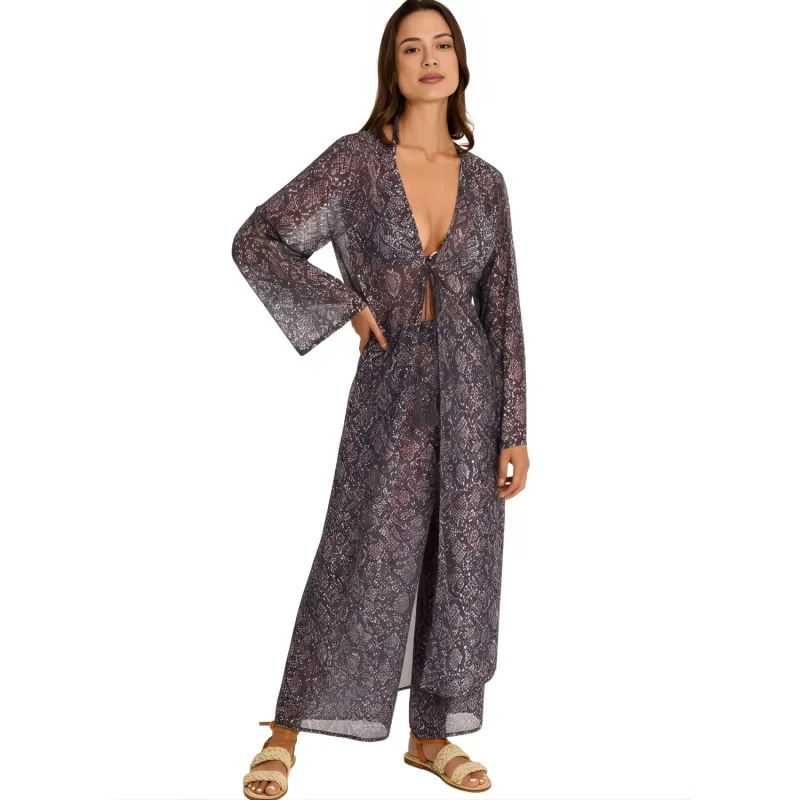 Women's Long Sleeve Fluid Trousers and Kimono Set Selmark Indigo