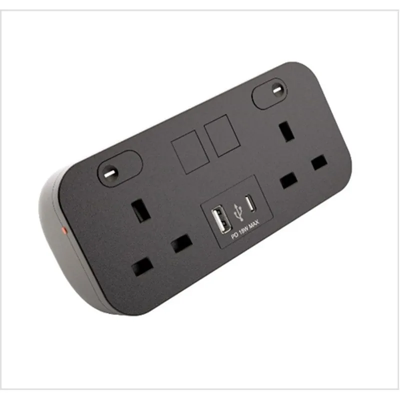 POWERDATA ICON BLACK DESKTOP 2X POWER - DUAL USB A&C