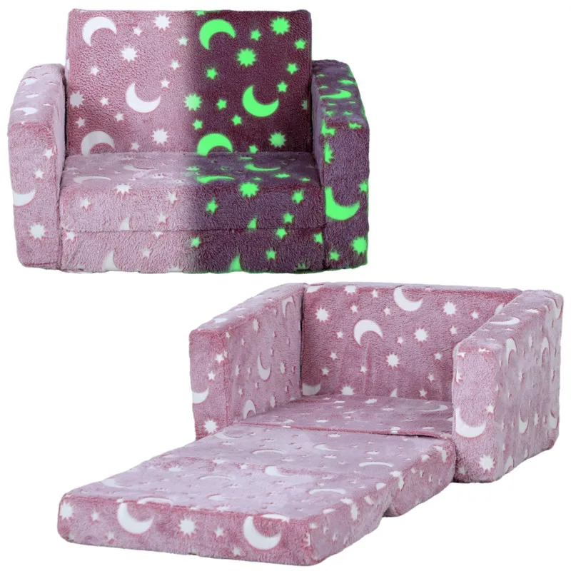 Aiyaplay 2 In 1 Kids Folding Bed With Glow In The Dark Cosmic Design, Pink