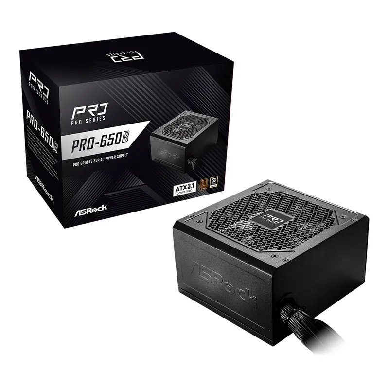ASRock PRO-650B 650B ATX Power Supply Unit 80 PLUS Bronze Certified Low noise 120mm FAN High Efficiency PSU