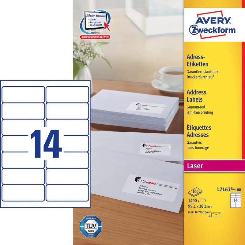 Avery L7163-100 self-adhesive label Rounded rectangle Permanent White