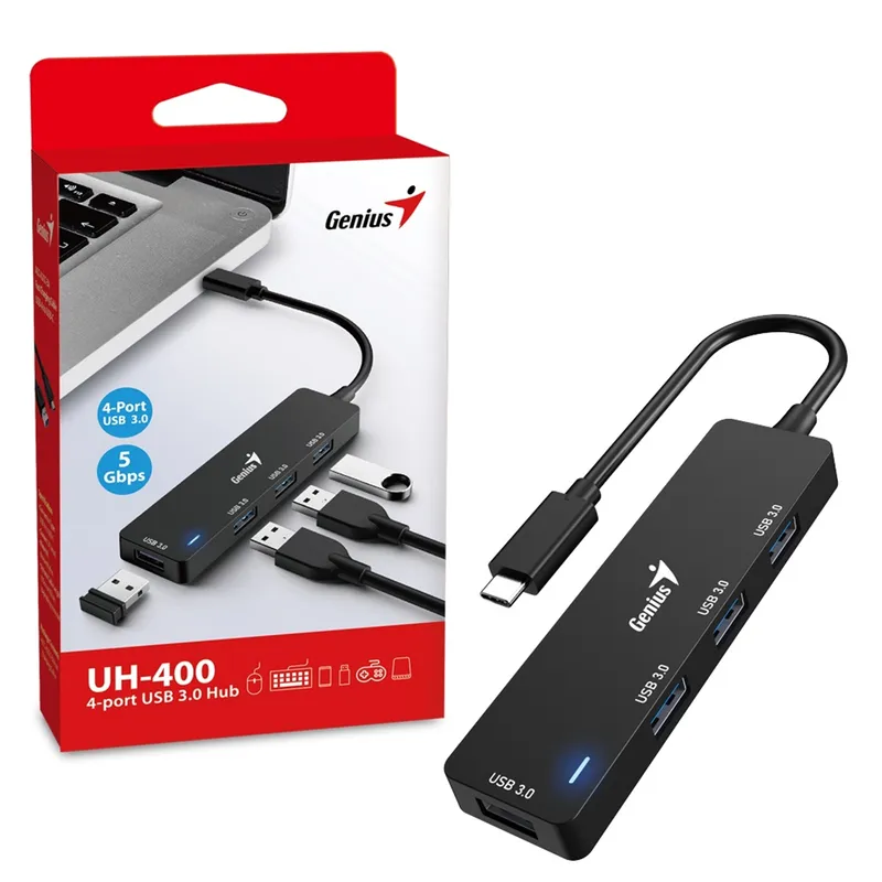 Genius Computer Technology 4 Port USB-C Hub. 4 x USB 3.0 Type-A (F) Po