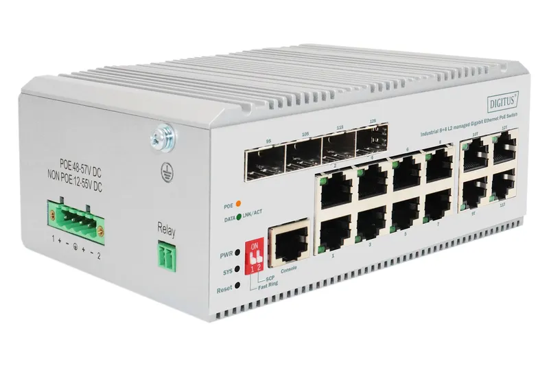 Digitus 8 port Gigabit Ethernet network PoE switch. industrial. L2 man