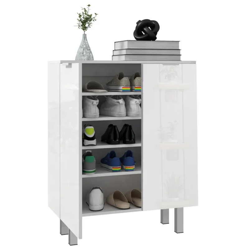 Homcom Shoe Storage Cabinet With Soft-close Hinges & Adjust Shelves, High Gloss
