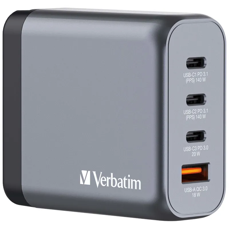 Verbatim GNC-140 GaN Charger 140W with 2 x USB-C PD 140W / 1 x USB-C P