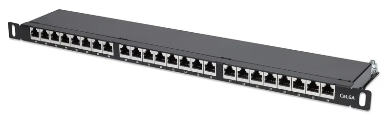 Intellinet Patch Panel Cat6a FTP 24-Port 19" 0.5U Shielded 90 Top-Entry Punch Down Blocks Black