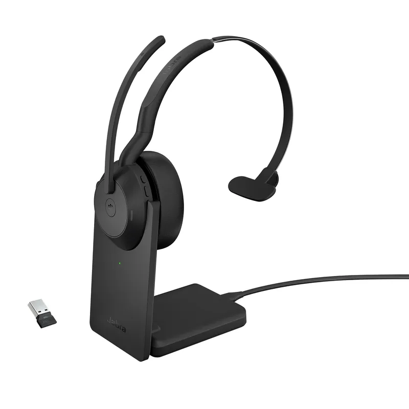 Jabra Evolve2 55 USB-A MS Mono Wireless headset in Black with Charging Stand