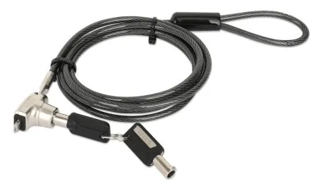 Manhattan Laptop Lock (Nano) with two keys, Compatible with Nano style locks, 1.5m cable, Anti theft, Strong steel cable - metal with clear PVC jacket, Notebook, Lifetime Warranty