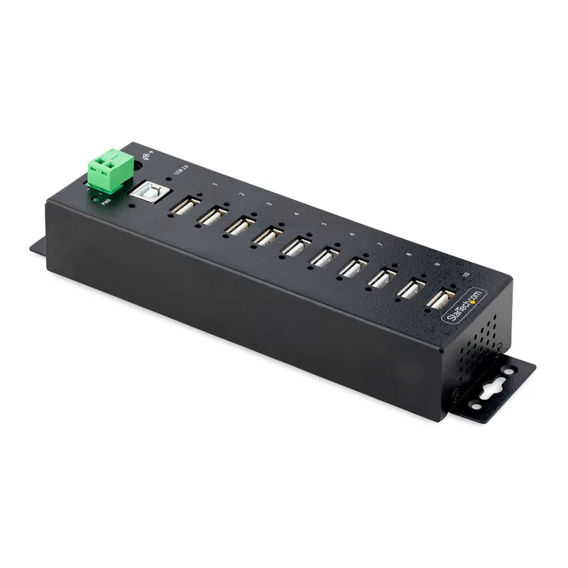 StarTech.com 10-Port Industrial USB 2.0 Hub. Rugged USB Hub w/ESD Leve