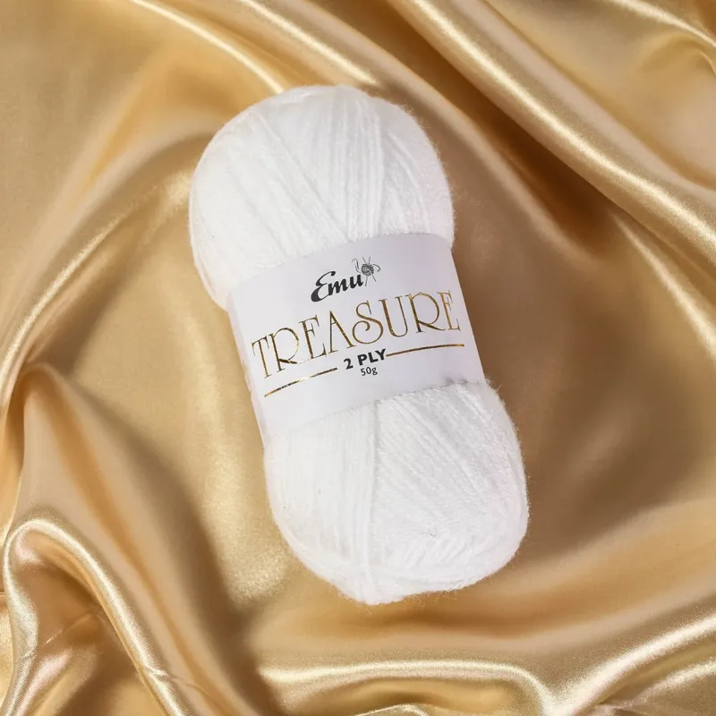 Emu Treasure 2 Ply Yarn White 500 50g