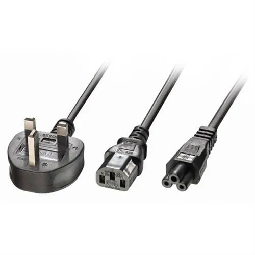 Lindy 2.5m UK 3 Pin Plug to IEC C13 and IEC C5 Splitter Extension Cable Black