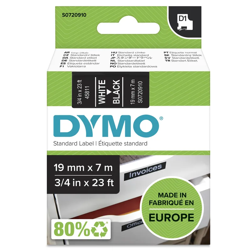 Dymo 45811/S0720910 DirectLabel-etikettes white on black 19mm x 7m for