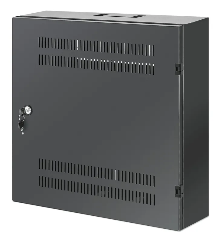 Intellinet Low-Profile 19" Wall Mount Cabinet with 4U Horizontal and 2U Vertical Rails Slim Space-saving Enclosure with Only 170 mm (6.7 in.) Depth Ideal for AV Multimedia and Surveillance Applications Assembled Black RAL 7021