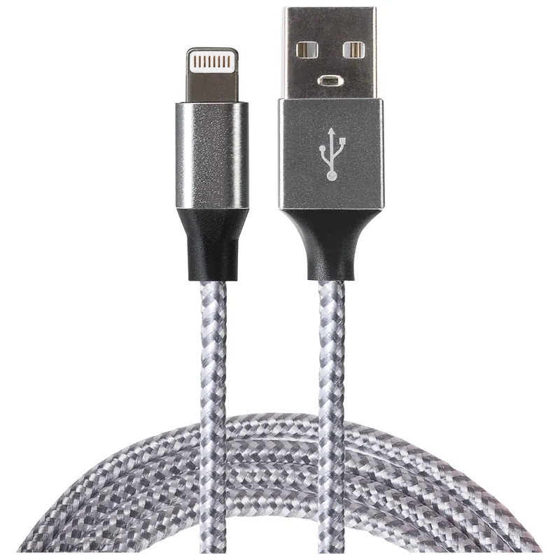 Maplin Lightning Connector to USB-A Braided Cable Fast Charge 1m - Sil