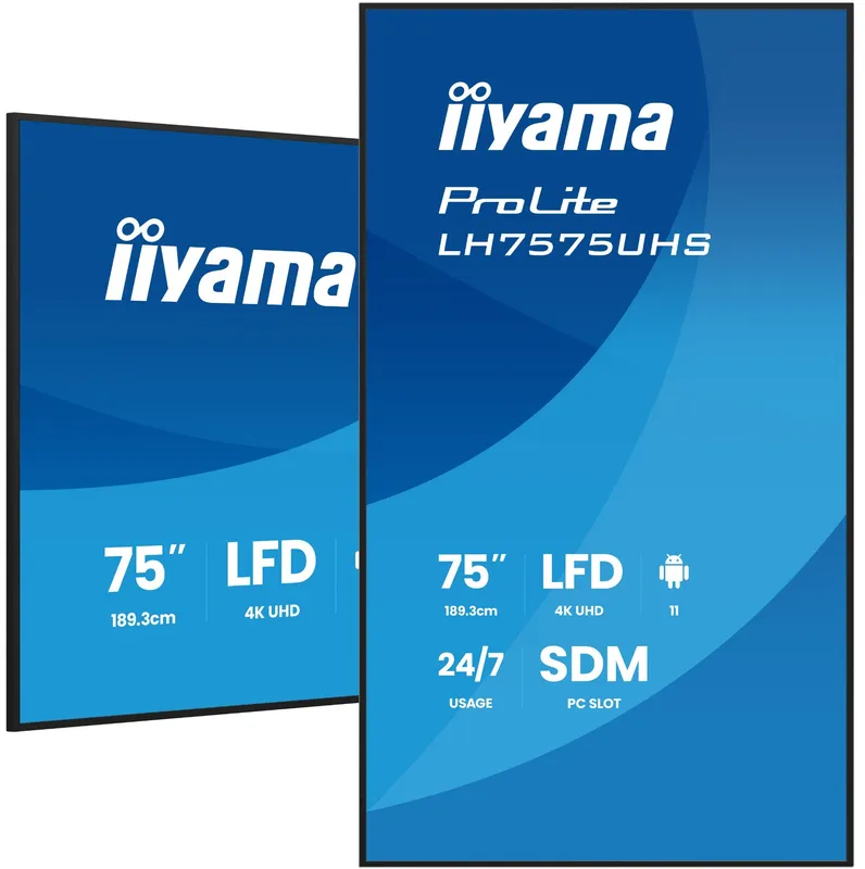 iiyama LH7575UHS-B2AG Signage Display Digital signage flat panel 190.5 cm (75") LCD Wi-Fi 500 cd/m 4K Ultra HD Black Built-in processor Android 11 24/7