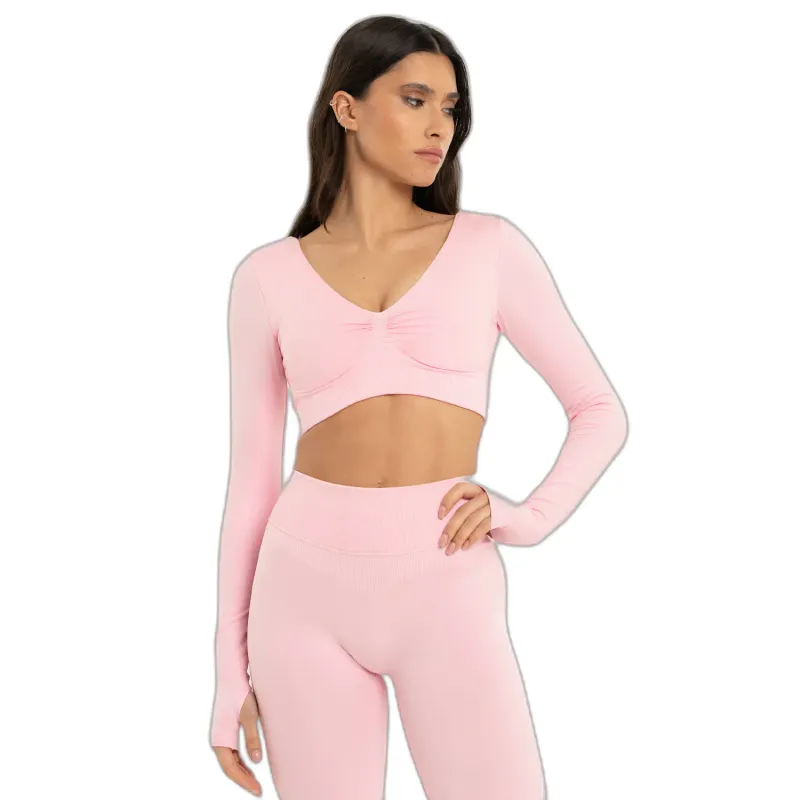 Long Sleeve Tops Women Gym Glamour Seamless open back