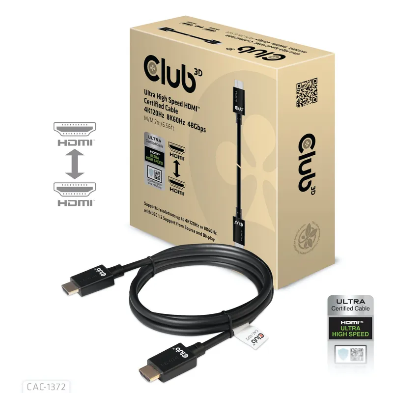 CLUB3D Ultra High Speed HDMI 4K120Hz. 8K60Hz Certified Cable 48Gbps M/