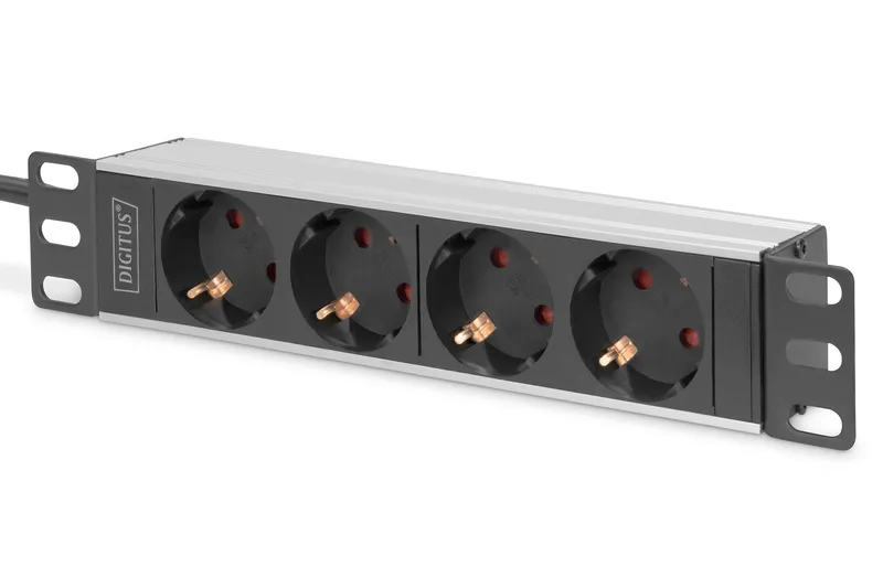 Digitus 10” Socket Strip with Aluminum Profile. 4-way safety sockets