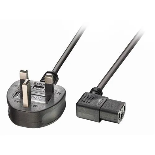 Lindy 1m UK 3 Pin Plug to Right Angled IEC C13 Mains Power Cable Black
