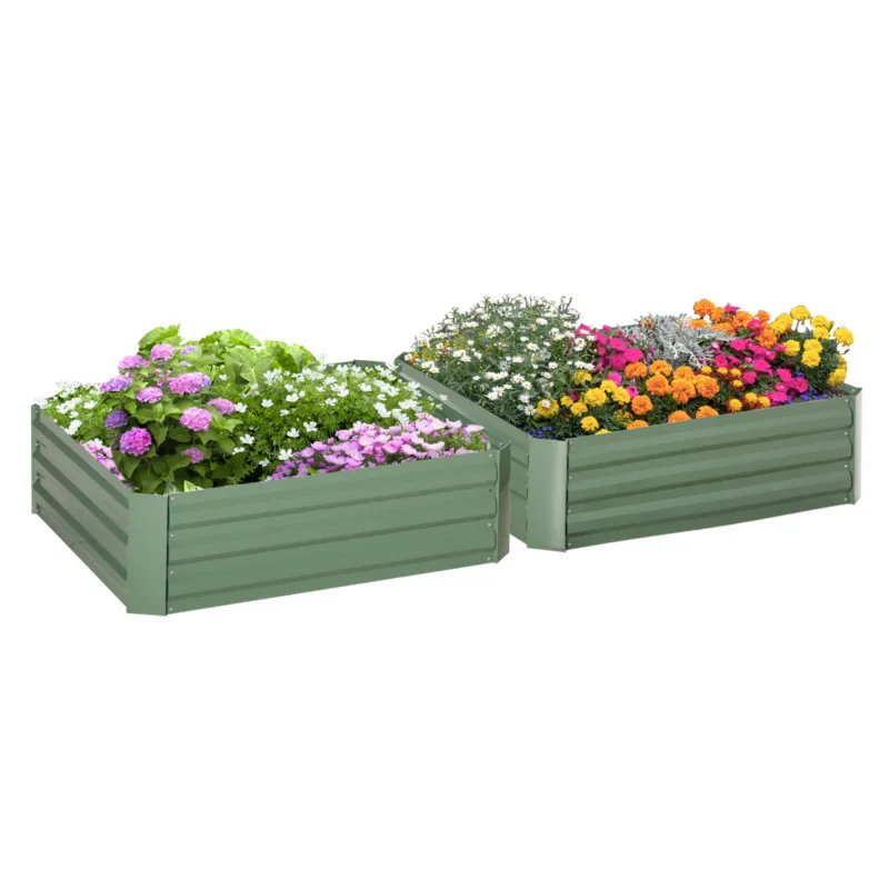 Outsunny Set Of 2 Raised Garden Bed Galvanised Planter Box Easy Setup Green