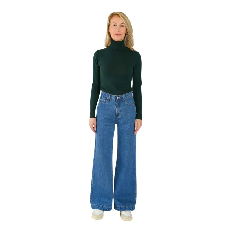 Women's wide stone mid-rise cotton jeans F.A.M. Paris Fleure