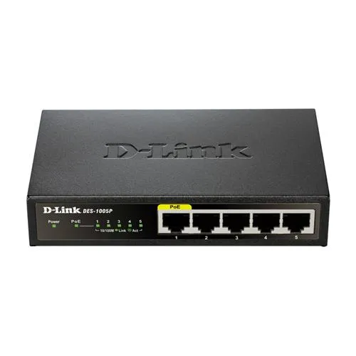 D-Link DES-1005P Unmanaged L2 Fast Ethernet (10/100) Power over Ethernet (PoE) Black