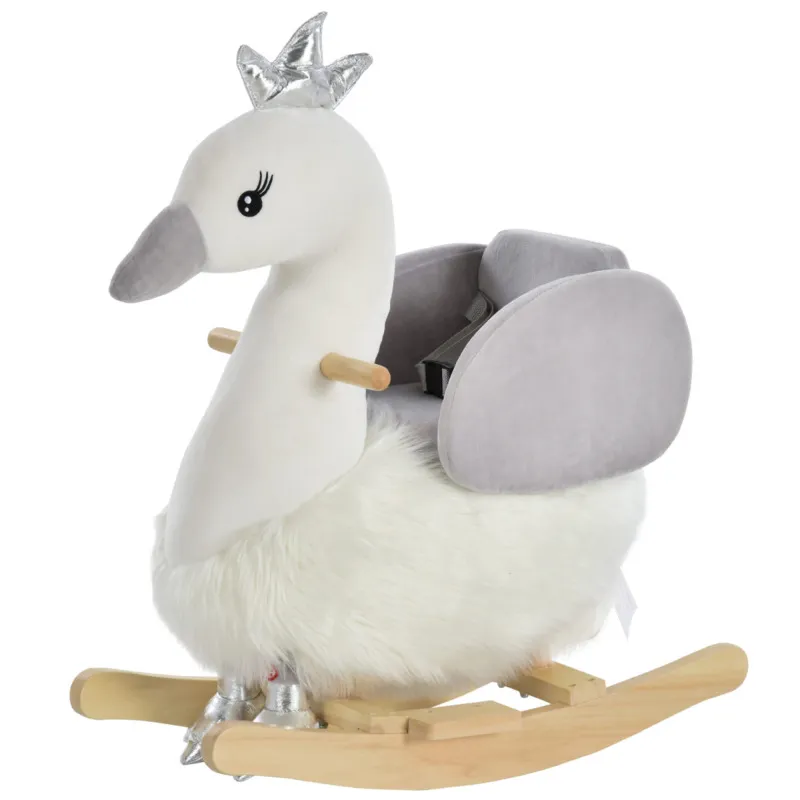 Homcom Plush Ride-on Rocking Swan Toy With Sound Handlebars & Seat Belt For Toddlers