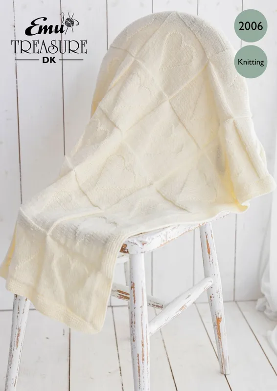 Emu Treasure DK Heart Cot Blanket 2006 Knitting Pattern PDF One Size