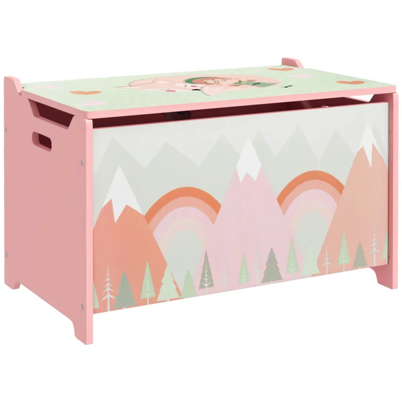 Zonekiz Toy Box Kids Toy Chest With Lid Safety Hinge - Pink