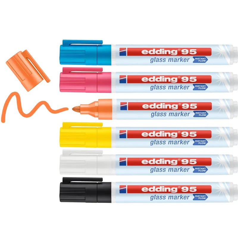 Edding 95 Glass marker 6 pc(s) Bullet tip Black. Blue. Orange. Pink. W