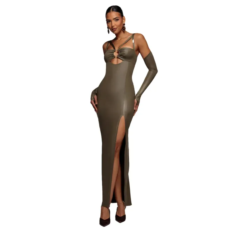 Women's Faux Leather Dress Goddiva Maxi