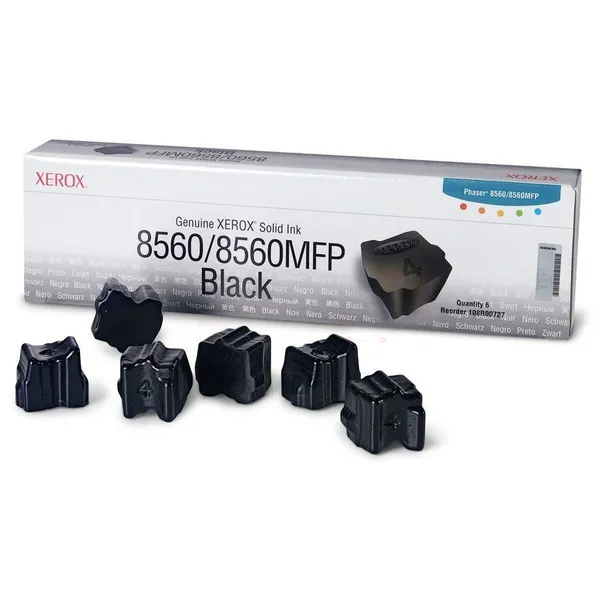 Xerox 108R00727 Dry ink in color-stix black. 6x6.8K pages Pack=6 for X