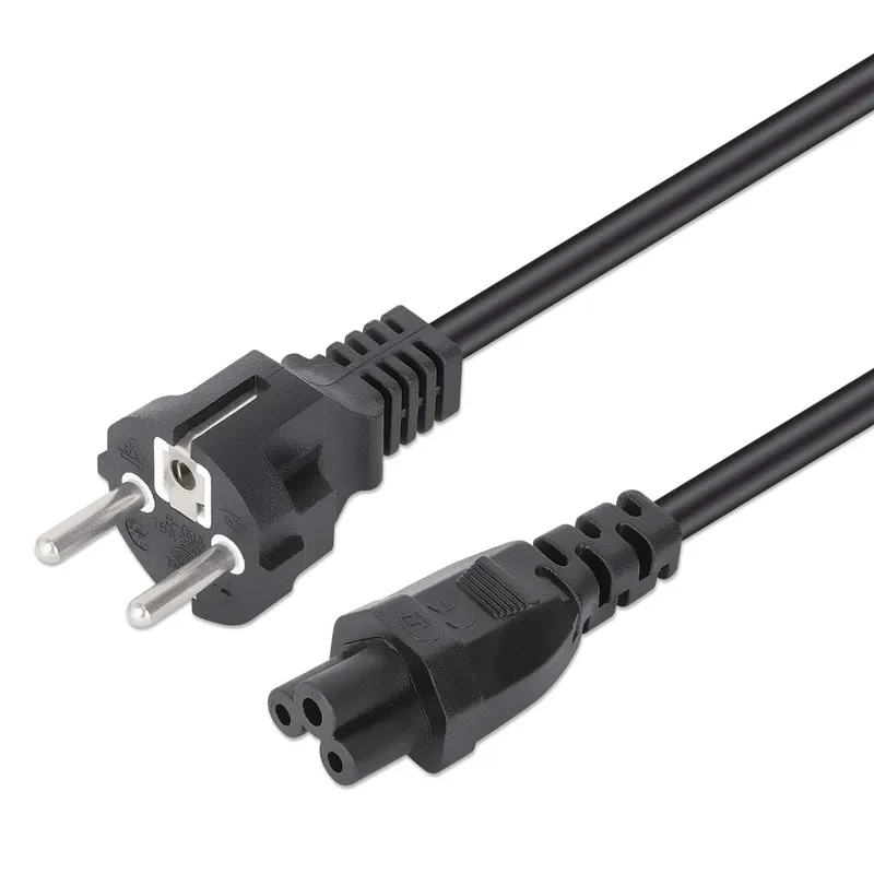 Manhattan Mains Power Cord/Cable, Euro 2-pin (CEE 7/4 Schuko) plug to C5 Female (cloverleaf/triangular), 1m, 2.5A, Lead, Lifetime Warranty