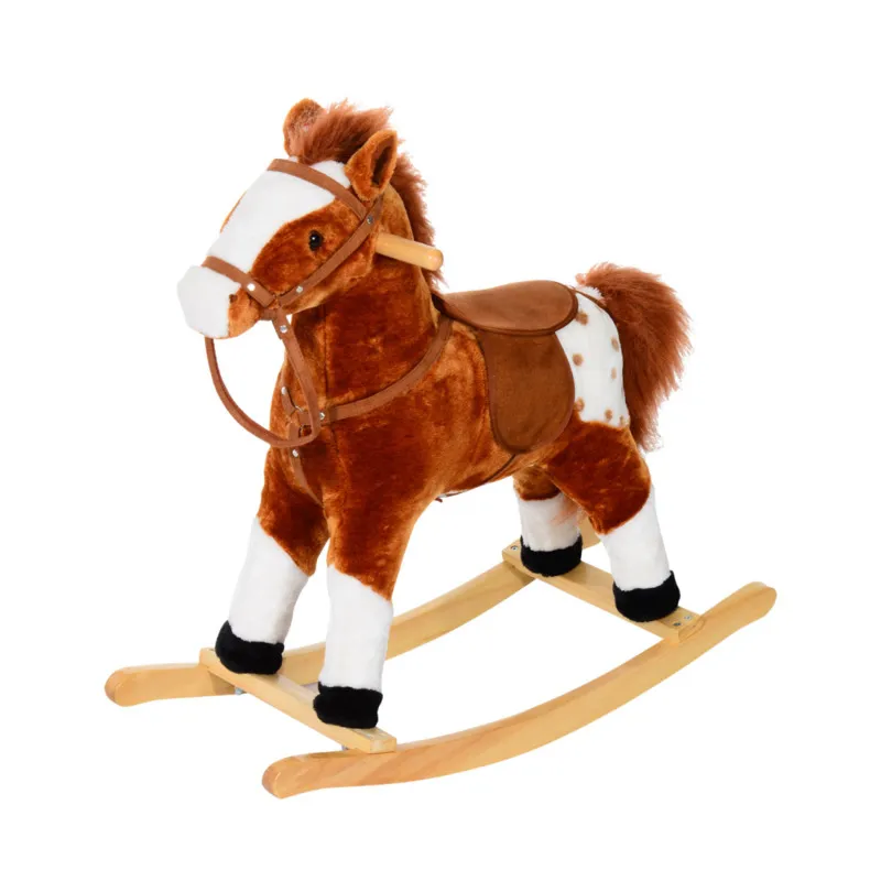 Homcom Plush Rocking Horse Pony - Brown With Neigh Sound
