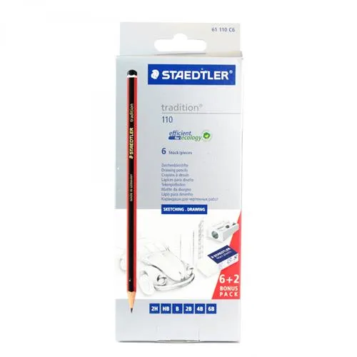 Staedtler Standard Pencil Set With Eraser And Sharpener, Box Of 6 Degrees 2h To 6b