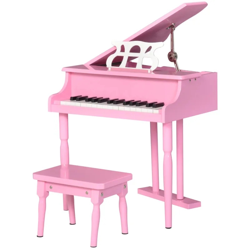 30 Keys Mini Kids Grand Piano With Music Stand & Stool - Mdf & Plastic Toy