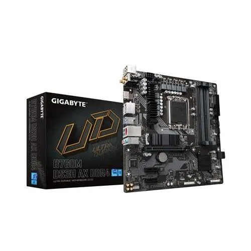 GIGABYTE B760M DS3H AX DDR4 Motherboard - Supports Intel Core 14th Gen CPUs 6+2+1 Phases Digital VRM up to 5333MHz DDR4 (OC) 2xPCIe 4.0 M.2 Wi-Fi 6E 2.5GbE LAN USB 3.2 Gen2