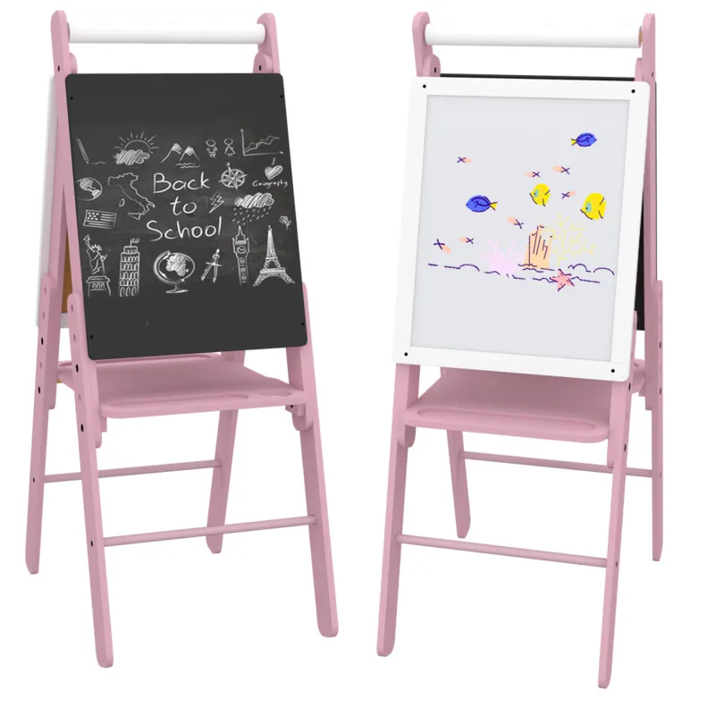 Aiyaplay Double-sided Art Easel For Kids - Whiteboard Chalkboard With Paper Roll, 117cm Tall - Pink