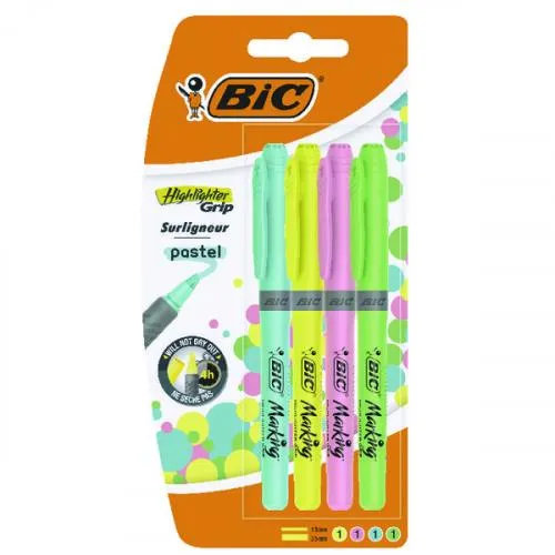 BIC Highlighter Grip Pastel marker 4 pc(s) Chisel tip Blue Green Pink Yellow