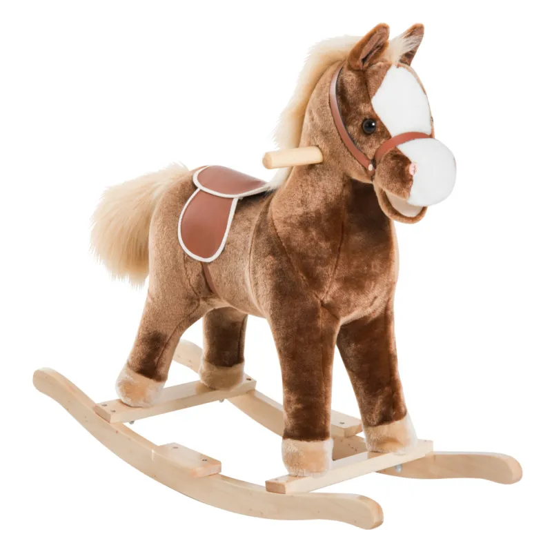 Soft Plush Rocking Horse With Wooden Base & Metal Frame - Baby Ride-on Toy