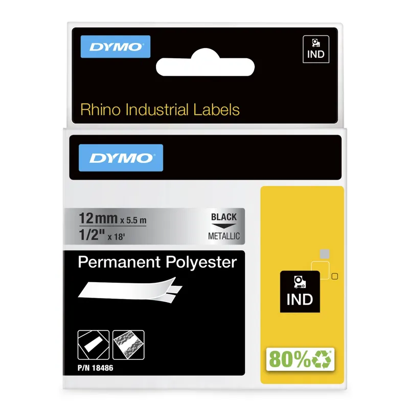 DYMO Rhino Industrial Permanent Polyester Labels | 12mm x 5.5m | Black