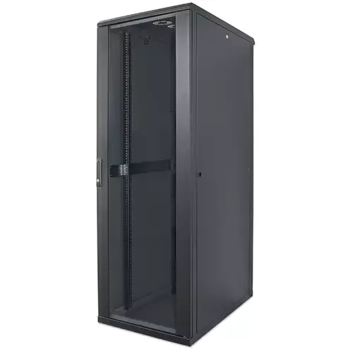 Intellinet 19" Network Cabinet - Free Standing 32U 600x600mm (width x depth) Black Flatpack Max 1500kg Multi-Point Door Lock One Lock Per Side Panel Usable Depth 123 to 373mm IP20 rated Rack Steel