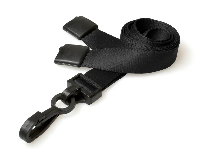 Digital ID 15mm Recycled Plain Black Lanyards with Plastic J Clip (Pac