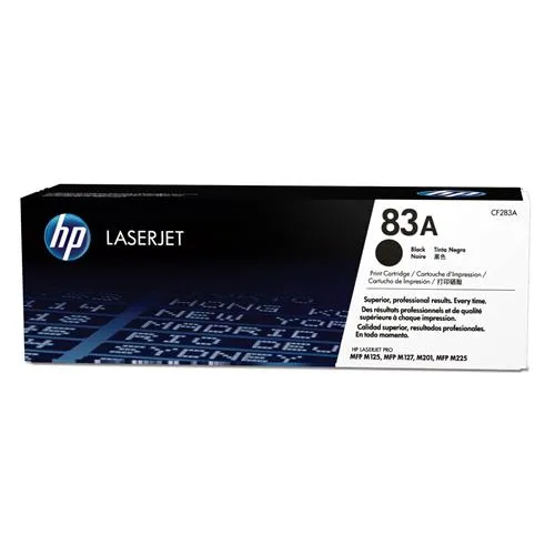 HP 83A Black Original LaserJet Toner Cartridge. Black toner page yield: 1500 pages Printing colours: Black Quantity per pack: 1 pc(s)